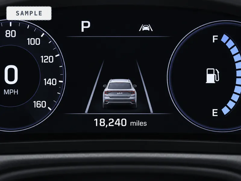 The mileage readout, every digit sharp